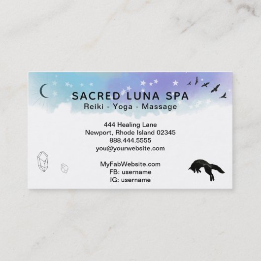 *~*の虹の松の木を跳躍させている宇宙月のキツネ 名刺 (裏面)