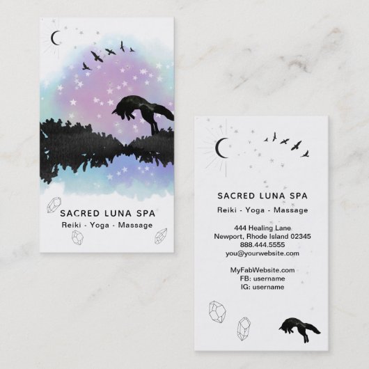 *~*の虹の松の木を跳躍させている宇宙月のキツネ 名刺 (正面/裏面)