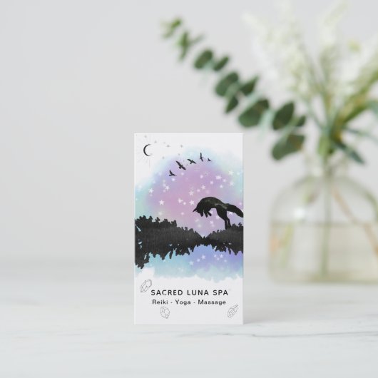 *~*の虹の松の木を跳躍させている宇宙月のキツネ 名刺 (スタンド正面)