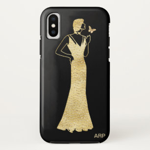 *~*の蝶アールデコの新しいの金ゴールドのグリッターの女性 iPhone XSケース