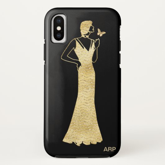 *~*の蝶アールデコの新しいの金ゴールドのグリッターの女性 Case-Mate iPhoneケース (裏面)