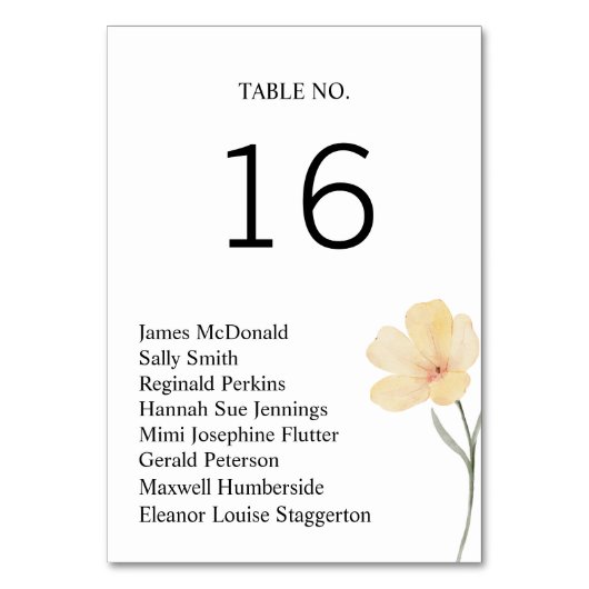 の表結婚置カード テーブルナンバー (正面)