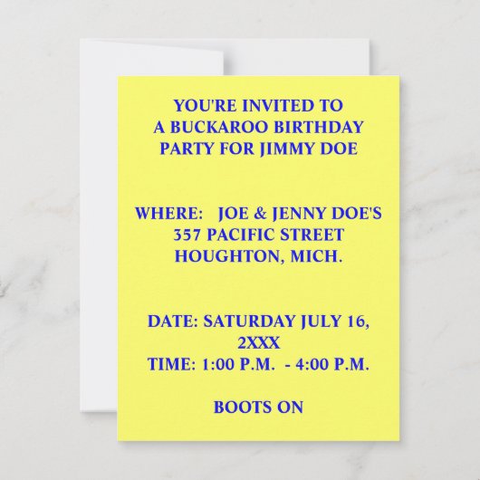 ~の西部のスタイルの招待状の招待の~のブーツをパーティを楽しんで下さい 招待状 (裏面)