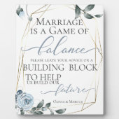 の要求結婚建物ブロックほこりっぽい青 フォトプラーク (正面)