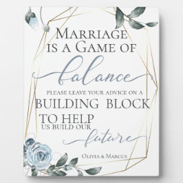 の要求結婚建物ブロックほこりっぽい青 フォトプラーク