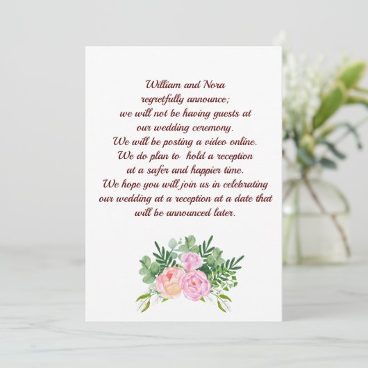 の計画結婚の変更，ピンク色のバラ牡丹 案内状 (スタンド正面)