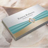 の計結婚画ティール（緑がかった色）リボンモダンシルバー&金ゴールド 名刺