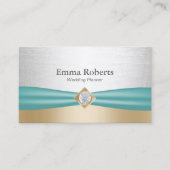 の計結婚画ティール（緑がかった色）リボンモダンシルバー&金ゴールド 名刺 (正面)