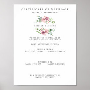 の証明結婚書(ピンクフローラリース) ポスター