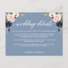 の詳細結婚ダスティブルーピンクフローラ挿入カード ポストカード