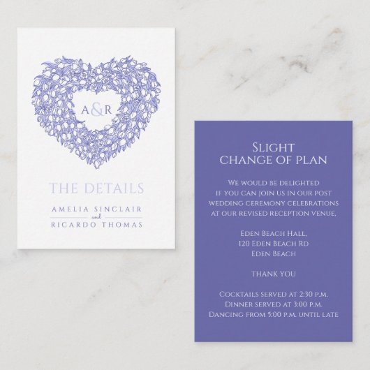 の詳細結婚チューリップ花束モノグラムブルー白 エンクロージャーカード (正面/裏面)