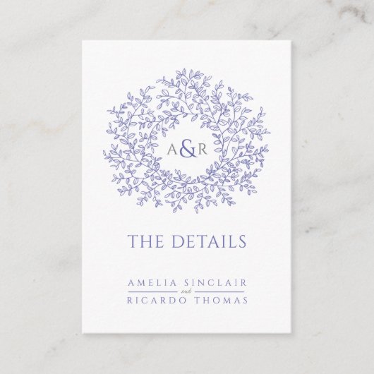 の詳細結婚モノグラムブルーのホワイトエンクロージャカード エンクロージャーカード (正面)