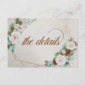 の詳細結婚冬の白いバラと松のコーン エンクロージャーカード (正面)