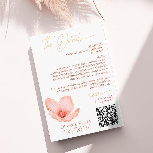 の詳細結婚明るいオレンジ色の花アーチ写真 エンクロージャーカード