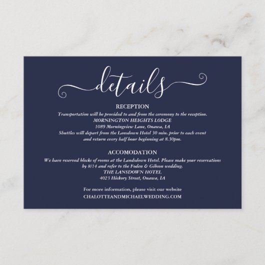 の詳細結婚春ライトScript Navy Blue エンクロージャーカード (正面)