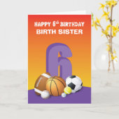 の誕生シスター女の子6誕生日 カード (黄色い花)