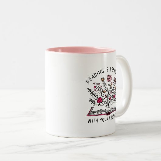 の読夢を開いた本の恋人引用文 ツートーンマグカップ (正面右)
