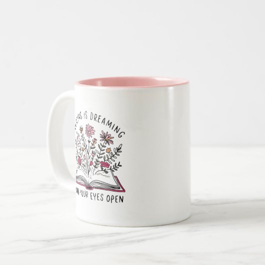 の読夢を開いた本の恋人引用文 ツートーンマグカップ (正面左)