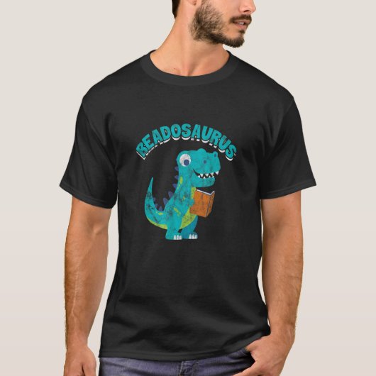 の読Readosaurus本Saurus恐竜ブックワーム Tシャツ (正面)