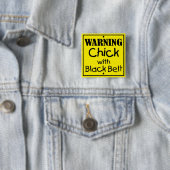 の警告シックと黒いベルトの正方形ボタン 缶バッジ (インサイチュ)