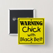 の警告シックと黒いベルトの正方形ボタン 缶バッジ (正面&裏面)