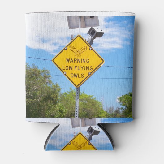 の警告低い飛んでいるフクロウ徴候 缶クーラー (正面)