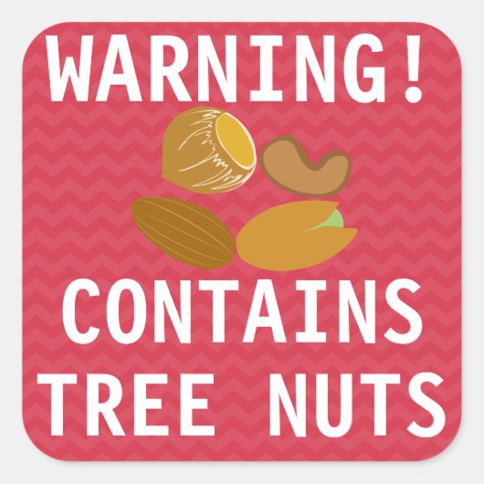 の警告Contains Tree Nuts Food Alert Stickers スクエアシール (正面)