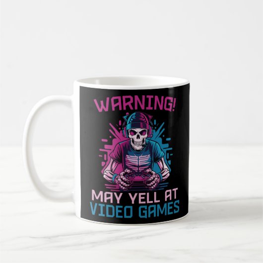 の警告May Ell At Video Games Skeleton Gaming コーヒーマグカップ (左)