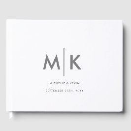 の豪華な結婚モノグラムモダングレイ白 ゲストブック