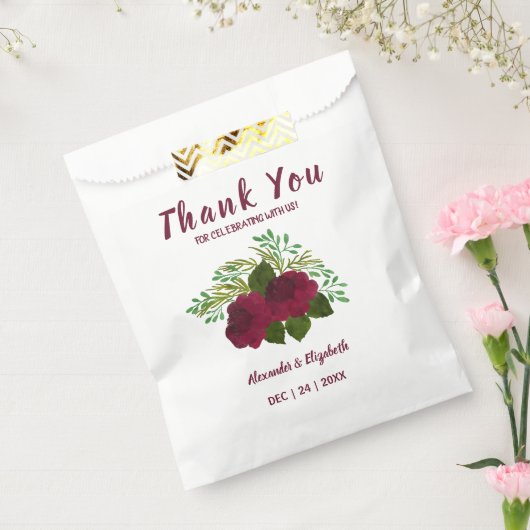 の赤い花来の結婚緑に感謝 フェイバーバッグ (封をした状態)