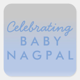 の赤祝ちゃんブルー銀シャワーグラデーションステッカー スクエアシール