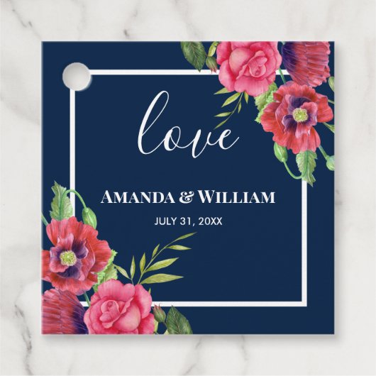 の赤結婚とピンクの花ダークネイビー フェイバータグ (正面)