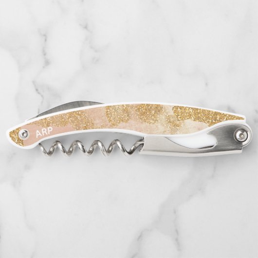 *~*の赤面のピンクの金ゴールドのグリッターのヴィンテージ ソムリエナイフ (裏面)