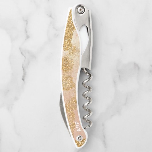 *~*の赤面のピンクの金ゴールドのグリッターのヴィンテージ ソムリエナイフ (裏面)