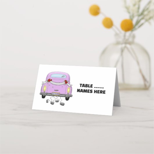 の車結婚と缶レトロ折り畳み座席表 プレイスカード (正面)