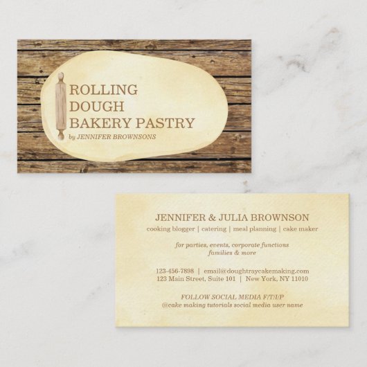 の転が生地木材切断板ベーカリーケーキ 名刺 (正面/裏面)