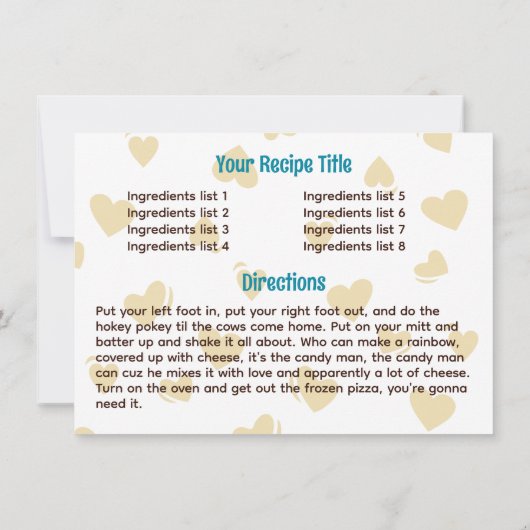 の転がpinハートベーキングクックブックレシピカード 招待状 (裏面)