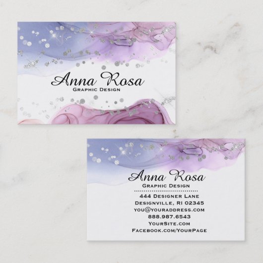 *~*の近代美術の抽象芸術の水彩画の銀のグリッター 名刺 (正面/裏面)
