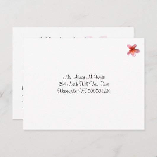 の返信結婚メニューはがきピンクプルメリアフローラ インビテーションポストカード (正面/裏面)