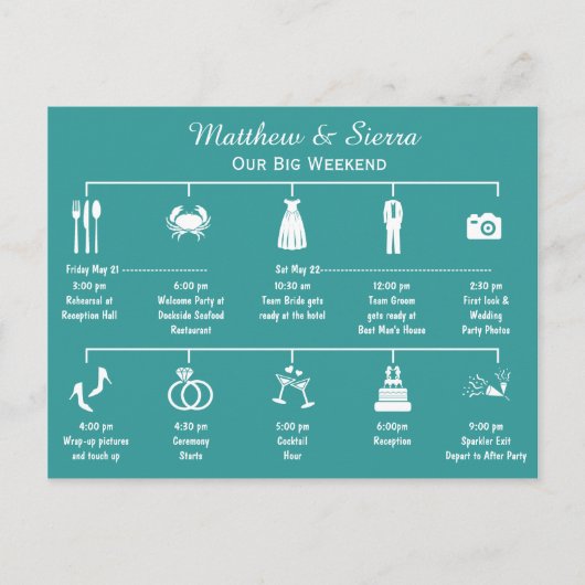 の週末の結婚タイムラインの日程 ポストカード (正面)