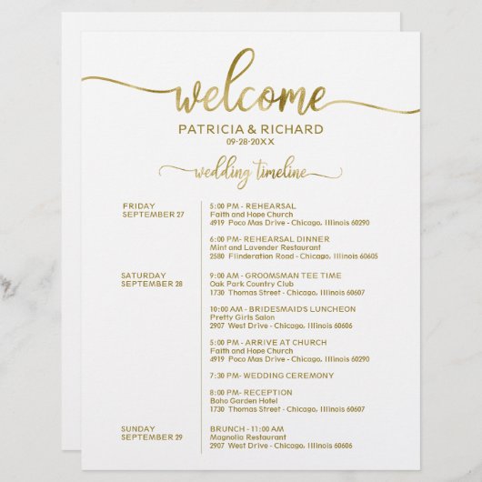 の週末の結婚旅程のシックなタイムラシンプルイン (正面/裏面)