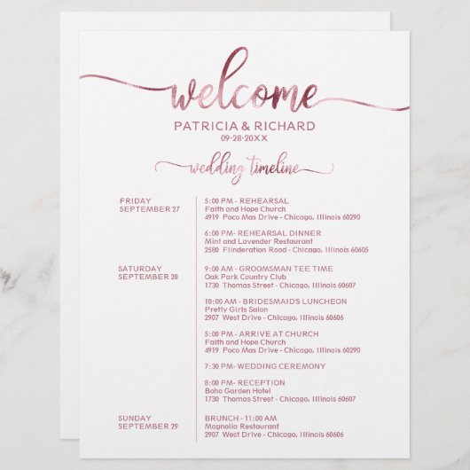 の週末の結婚旅程のシックなタイムラシンプルイン (正面/裏面)