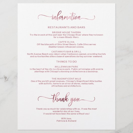 の週末の結婚旅程のシックなタイムラシンプルイン (裏面)