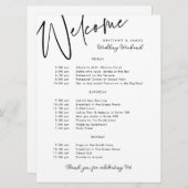 の週末の結婚旅程の白いウェルカムカード 招待状 (正面/裏面)