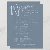 の週末の結婚旅程ブルーウェルカムカード 招待状 (正面/裏面)