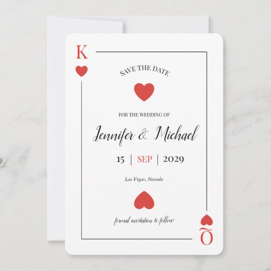 の遊カードラスベガス結婚式の日付を保存 招待状 (正面)