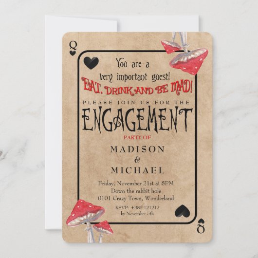 の遊カード熱狂するマッシュルーム婚約パーティ 招待状 (正面)