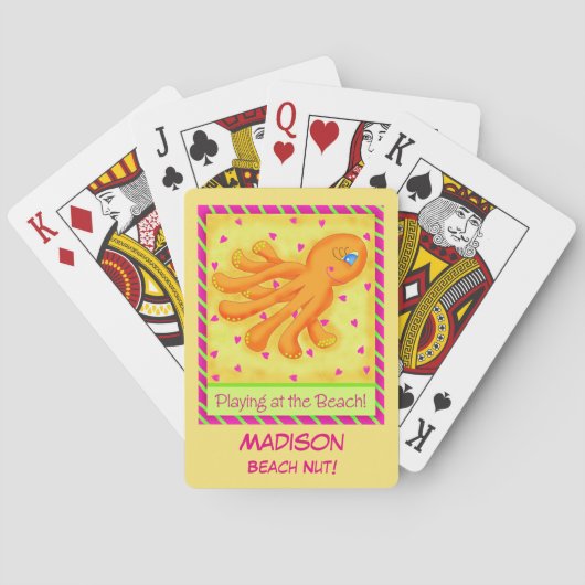 の遊ビーチタコ黄色パーソナライズされた名 トランプ (裏面)