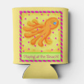 の遊ビーチタコ黄色パーソナライズされた名 缶クーラー (裏面)