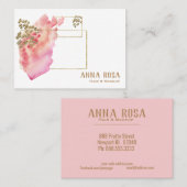 *~*の金ゴールドのガーリーで幾何学的なモモのピンク及び水彩画 名刺 (正面/裏面)